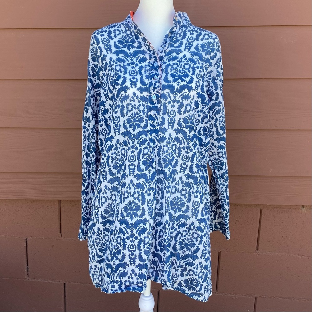 FLATS Blue White Floral Mini Dress 100% Cotton Size Medium